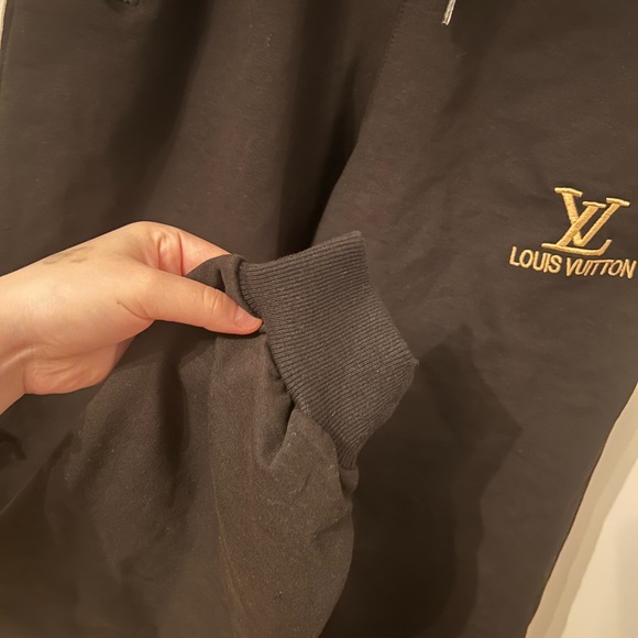 black designer logo louis vuitton sweatpants size medium large zipper pockets - Picture 6 of 6
